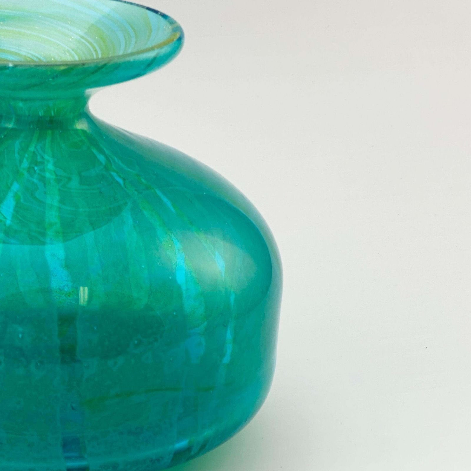 Squat Bottle Vase, Turquoise And Green, Ming Pattern, Mdina Glass, Malta, 1970s photo vintage