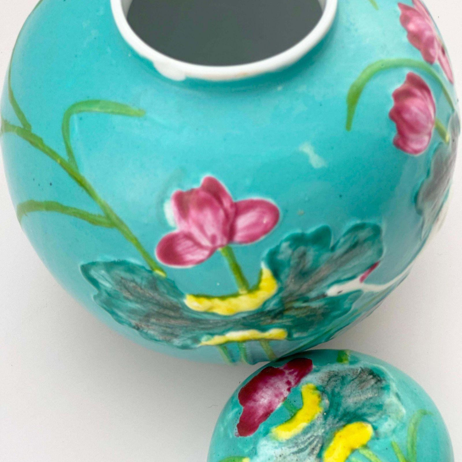 Chinese Turquoise Porcelain Ginger Jar, Wang Bingrong Style, Circa 1950s photo buy