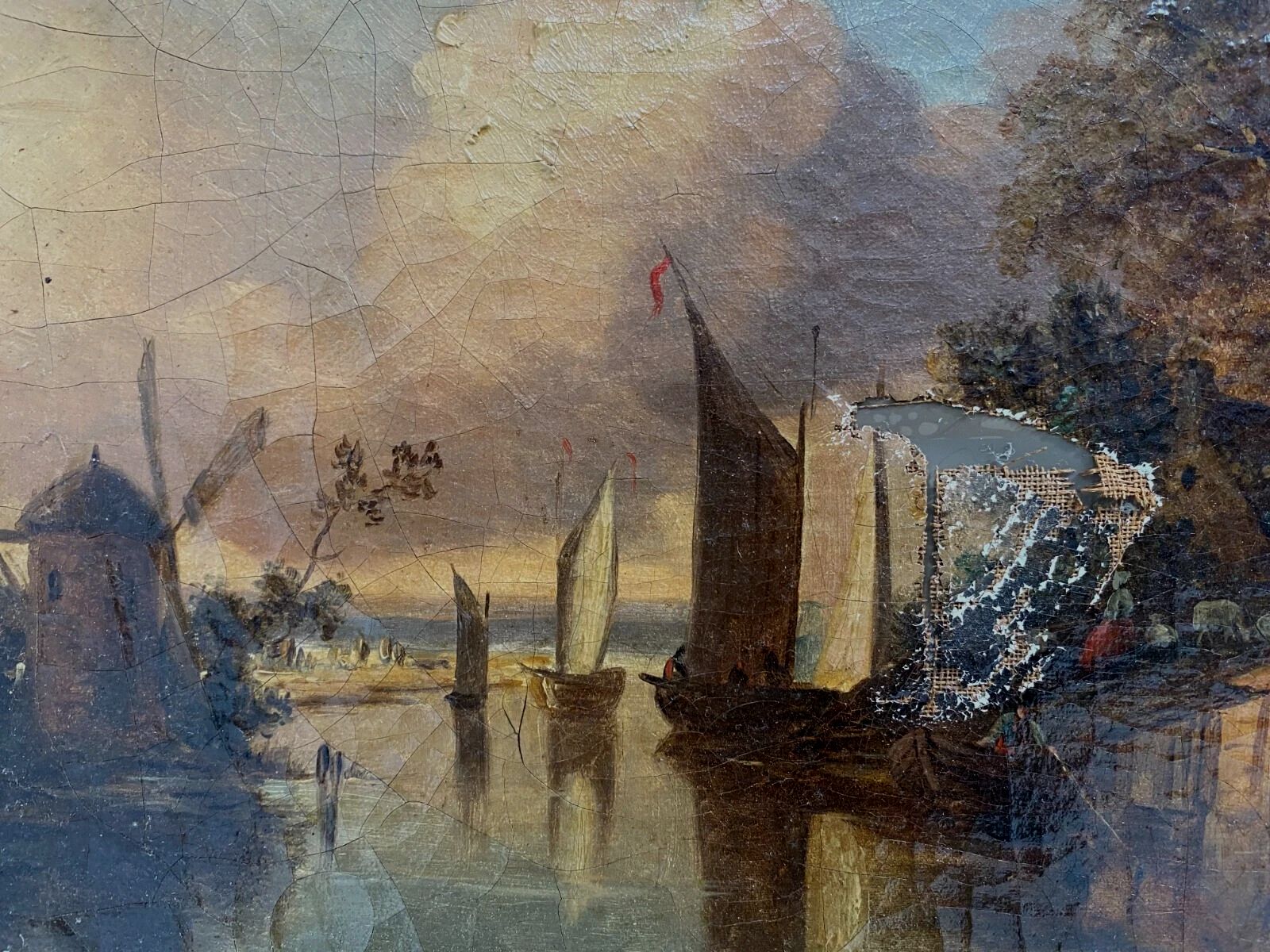 Art Oil On Canvas "Animate Landscape" Wooden Frame And Gilded Stucco 19th Century photo