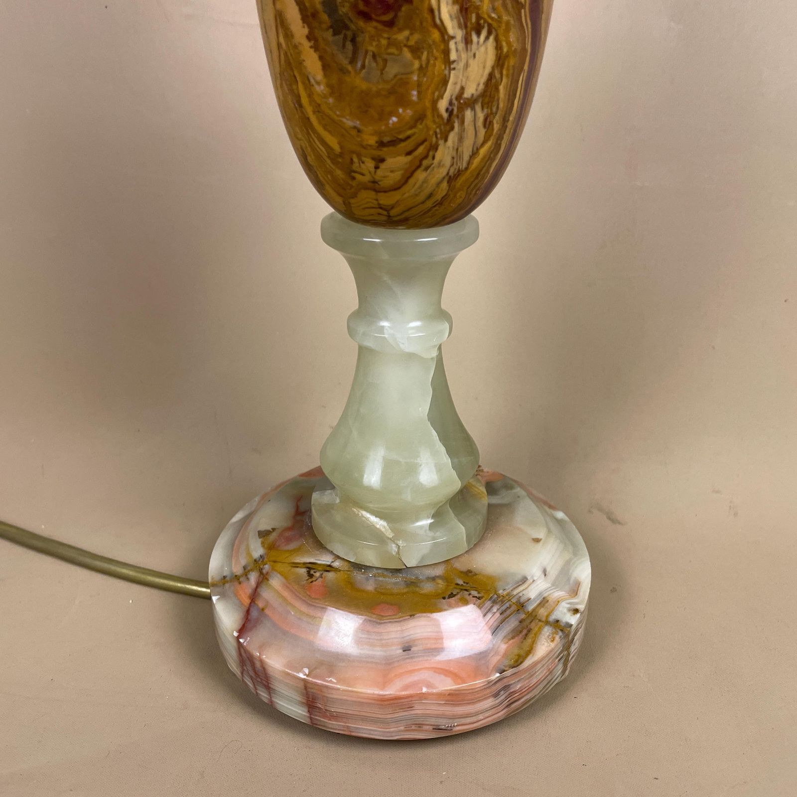 Vintage Marble Stone Lamp Green Brown Large Tall Light Table Desk Lamp Beautiful Colours Natural Patterns Ornate Round Base Onyx Brass Top photo for sale