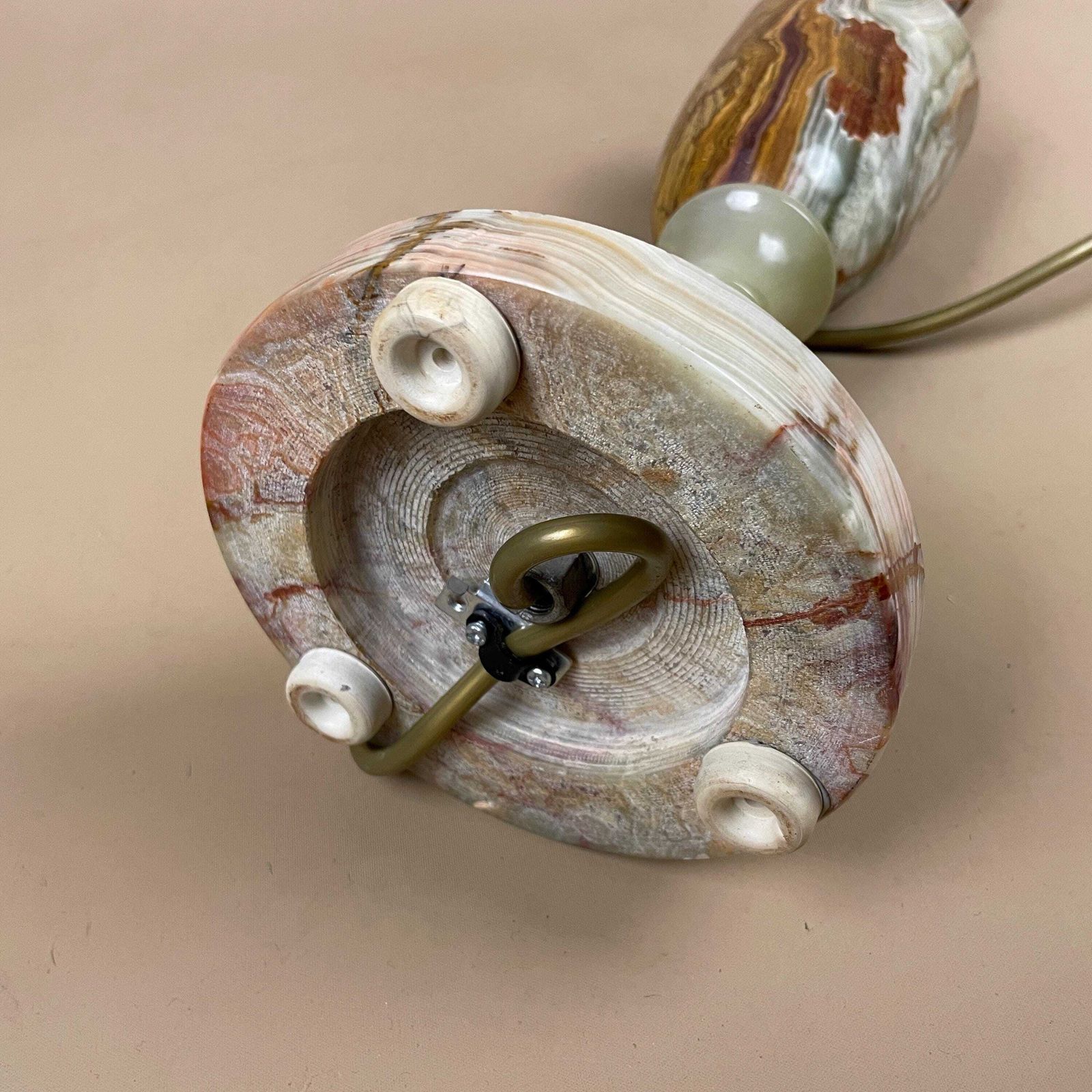 photo for sale Vintage Marble Stone Lamp Green Brown Large Tall Light Table Desk Lamp Beautiful Colours Natural Patterns Ornate Round Base Onyx Brass Top