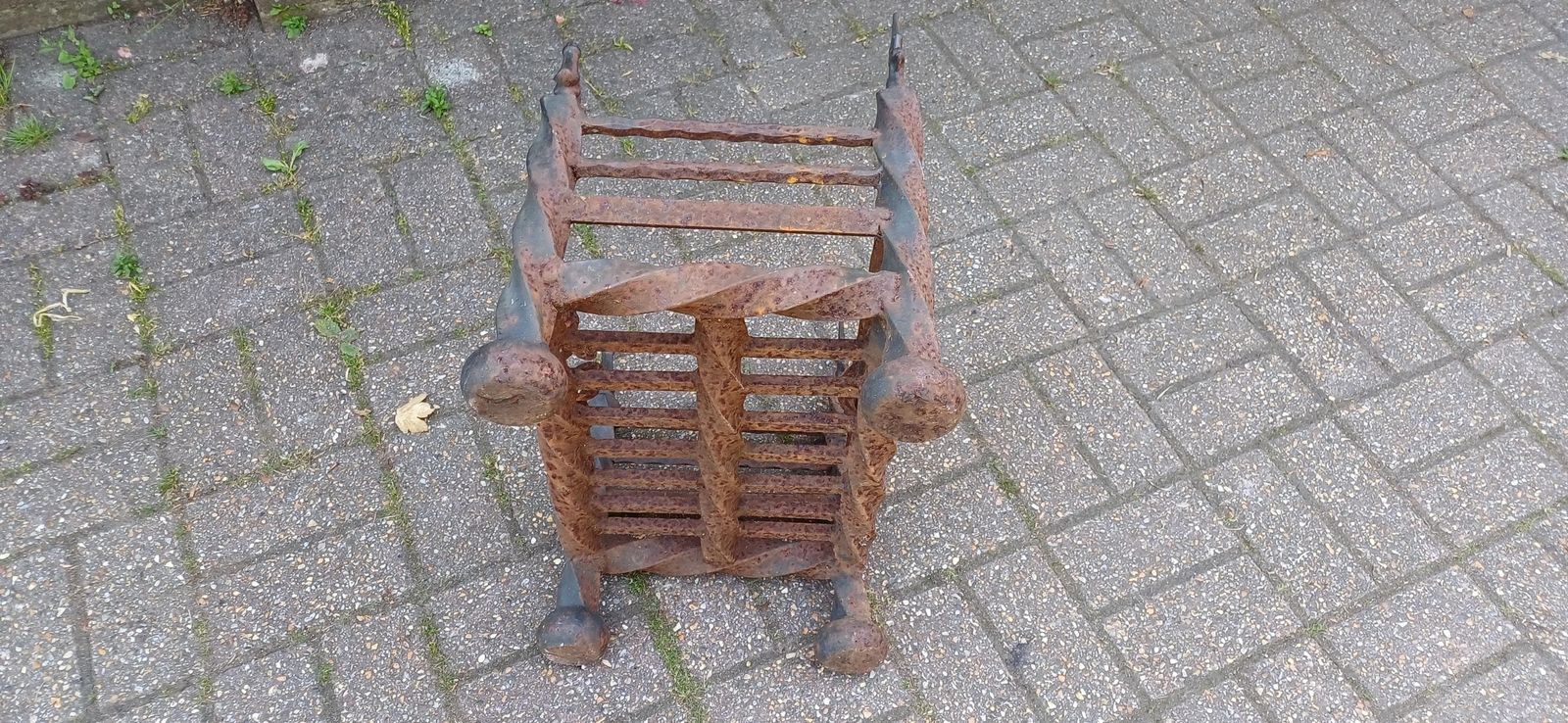 photo for sale Antique Wrought Iron Fire Grate Gothic Fireplace Heavy Twisted Scrollwork Log Basket Salvage Hearth Piece With Patina Free Hand Delivery