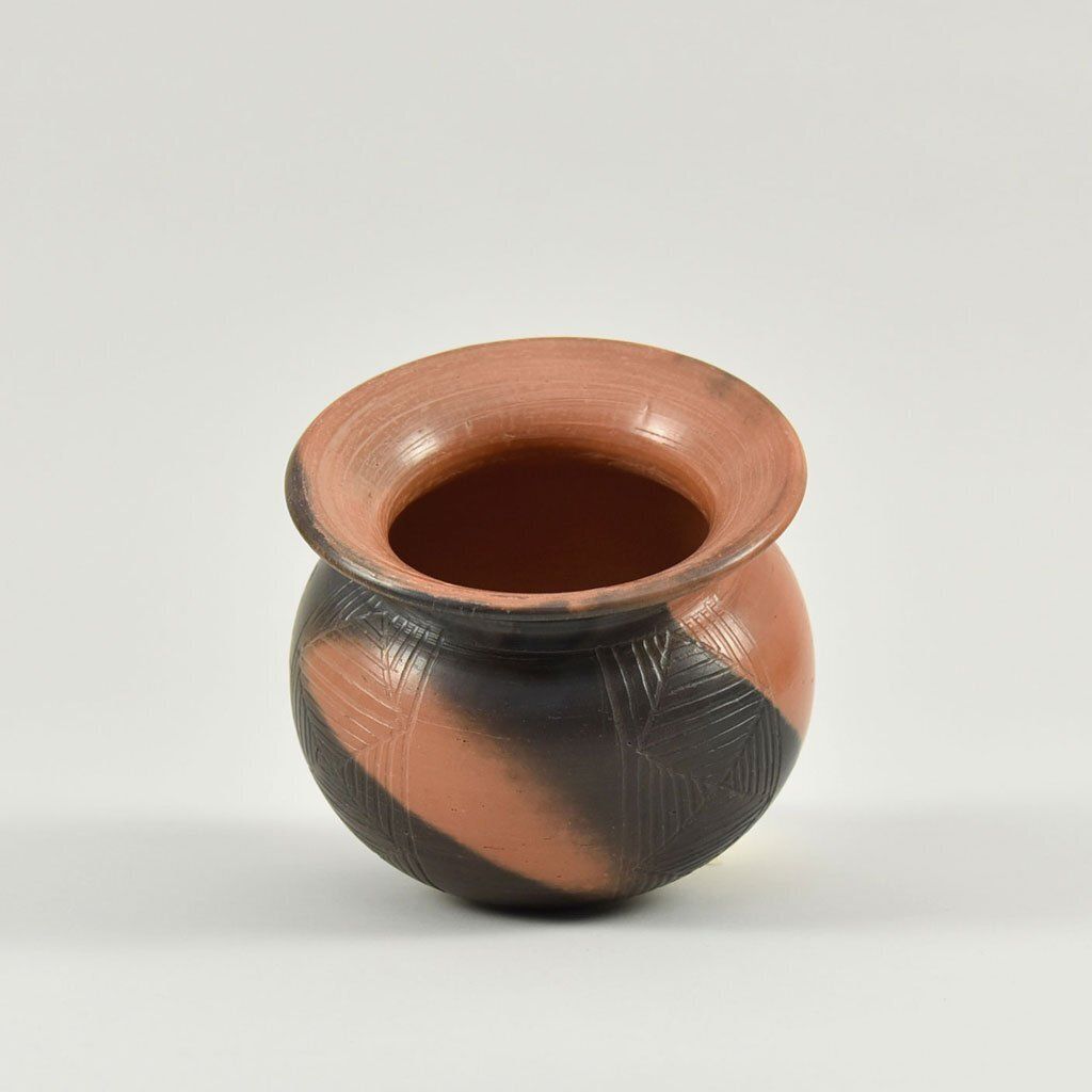 Glazed Studio Pottery Vase In Terracotta And And Black Colour photo Home Decor
