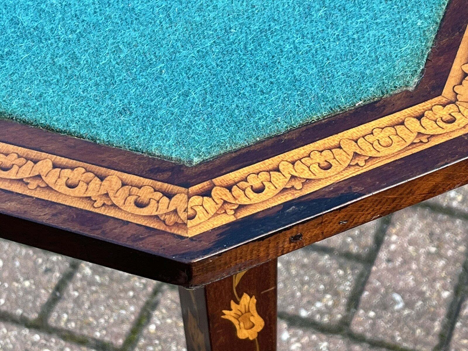 photo buy 18thc Dutch Marquetry Games Table With Fold Over Lid & Card Playing Area