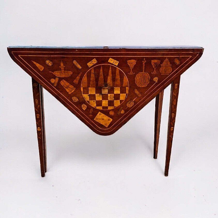 Early Dutch Marquetry Games Table With Fold Over Lid And Card Playing Area photo furniture