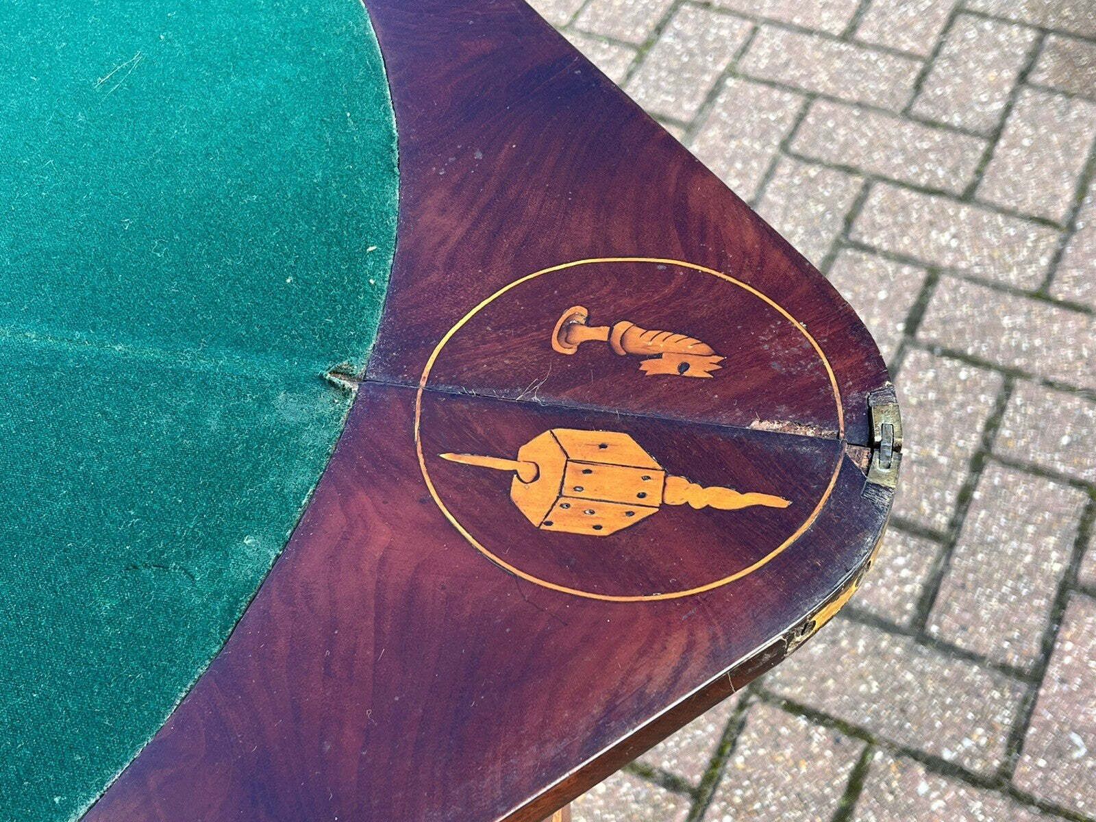 Early Dutch Marquetry Games Table With Fold Over Lid And Card Playing Area photo vintage