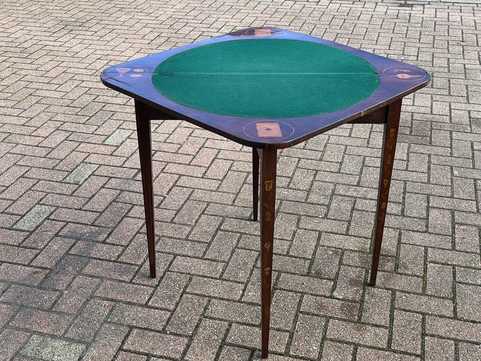 photo for sale Early Dutch Marquetry Games Table With Fold Over Lid And Card Playing Area