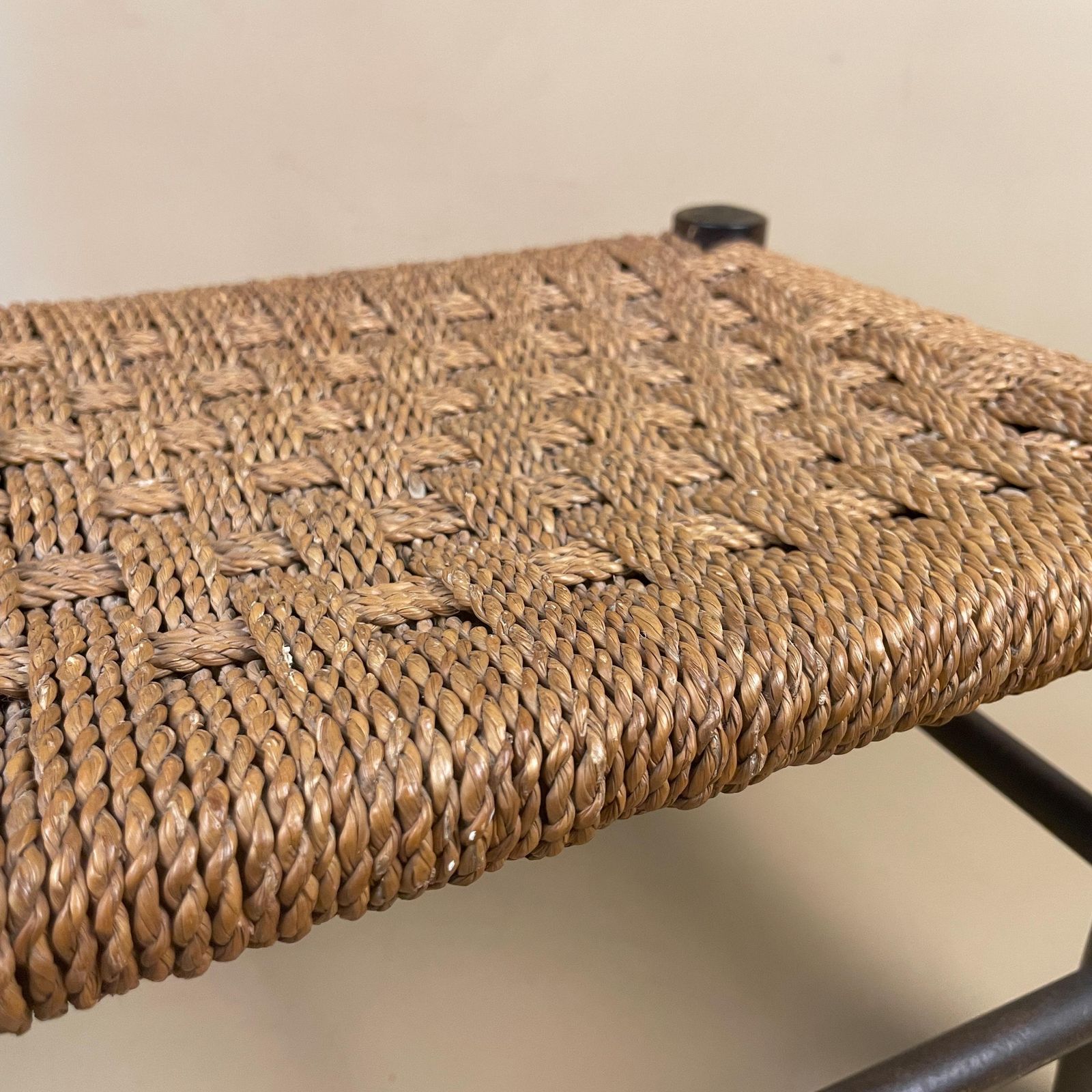 Antique Wooden Foot Stool Woven String Wood Cottage Furniture Rectangle Brown Hallway Seat 23.5x32x27cm Footstool Bench photo Furniture
