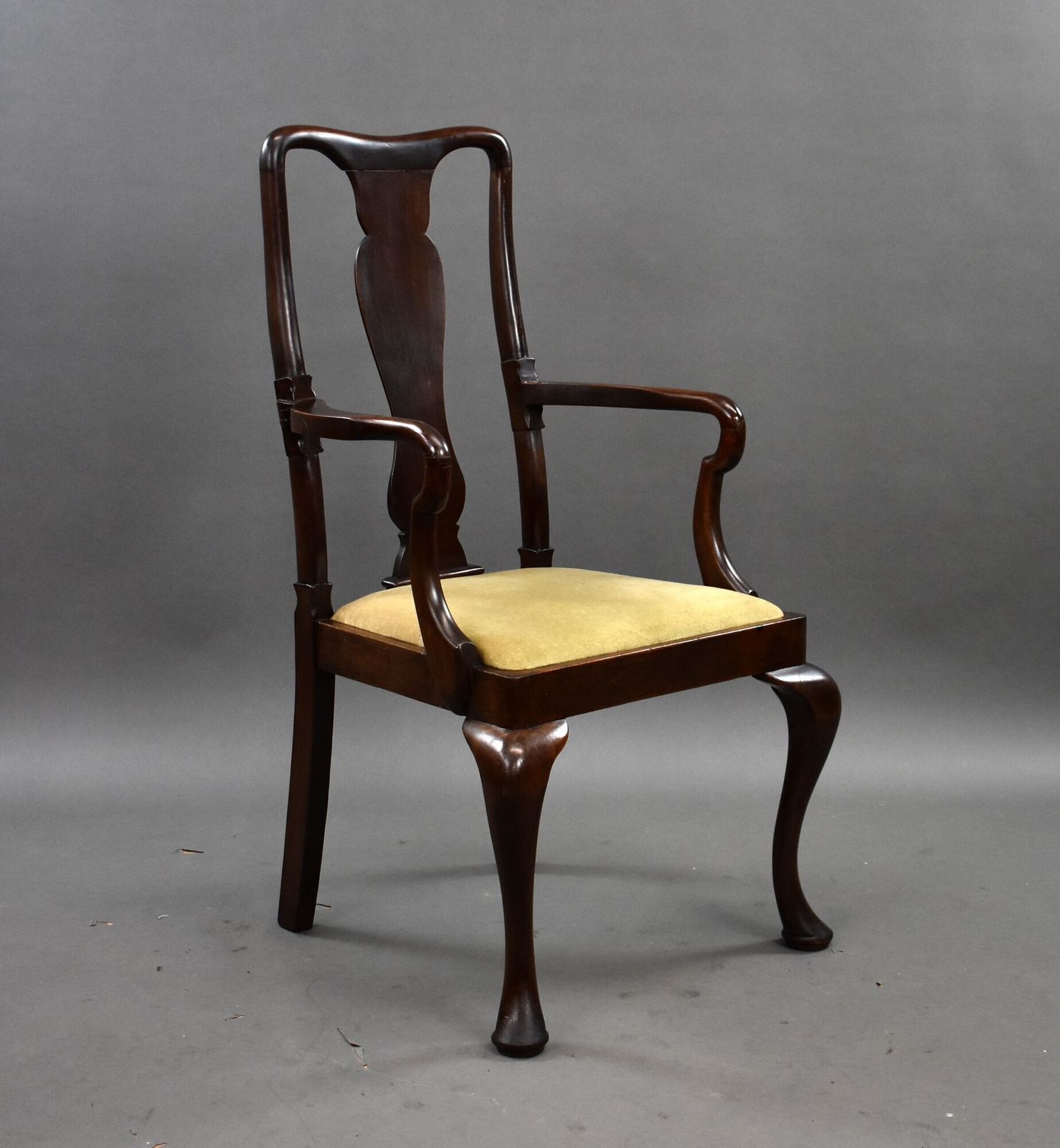 Antique Mahogany Queen Anne Style Open Armchair