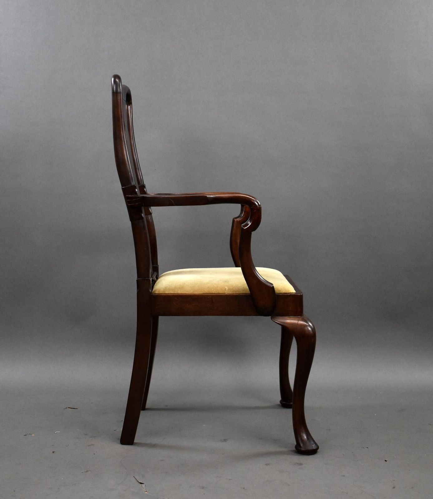 Antique Mahogany Queen Anne Style Open Armchair photo for sale
