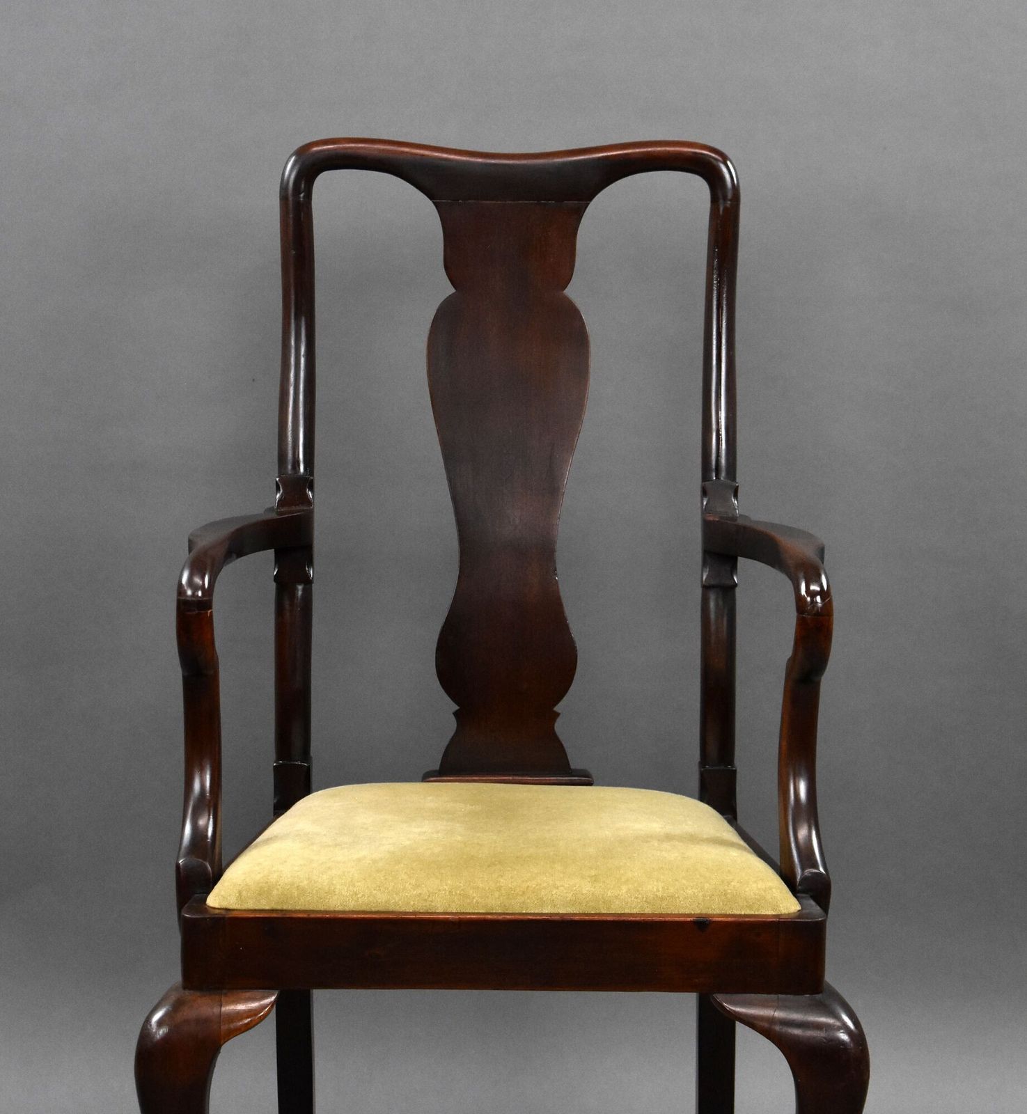 Antique Mahogany Queen Anne Style Open Armchair photo vinterior