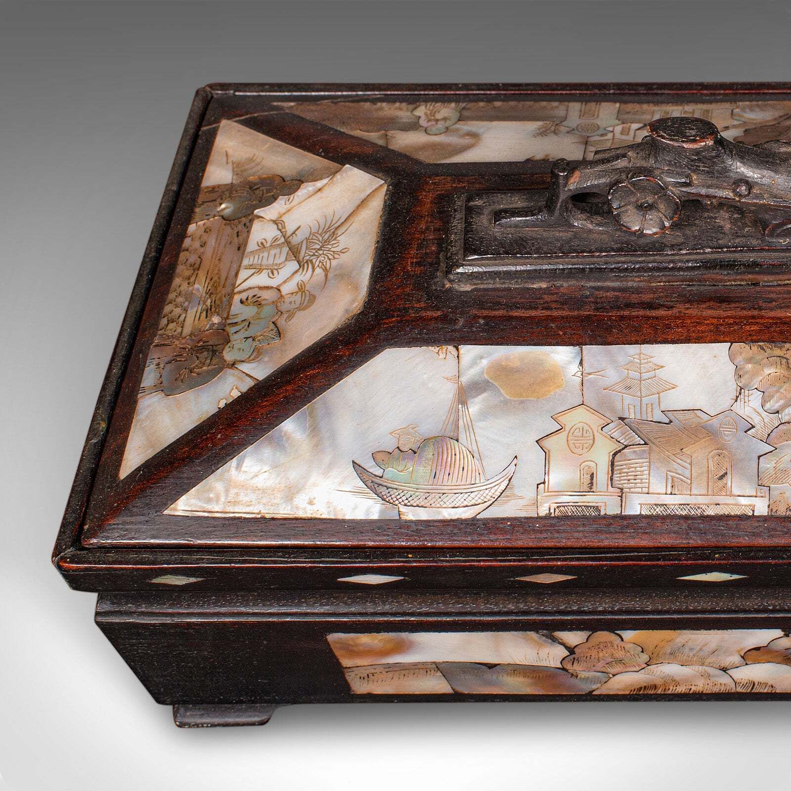 Antique Glove Box, Oriental, Inlaid Decorative Casket, Qing Dynasty, Edwardian photo vintage