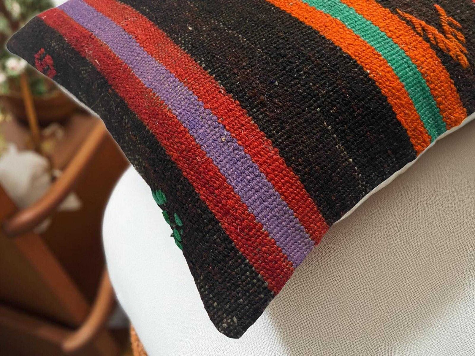 Hand Made Kilim Faced Cushion 16 X 16 Inches, Anatolian Kilim Pillow, Handmade Cushion Cover, Turkish Decor, Home Decor Accent photo 96.0