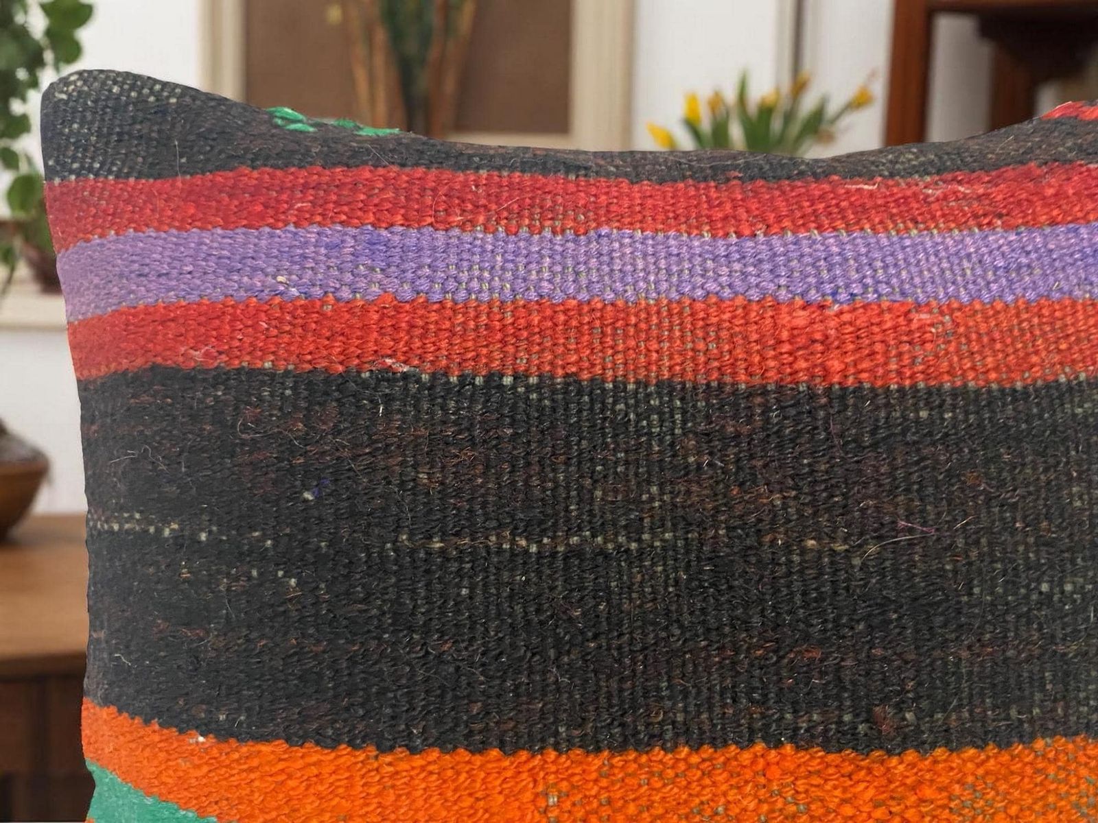 Hand Made Kilim Faced Cushion 16 X 16 Inches, Anatolian Kilim Pillow, Handmade Cushion Cover, Turkish Decor, Home Decor Accent photo buy