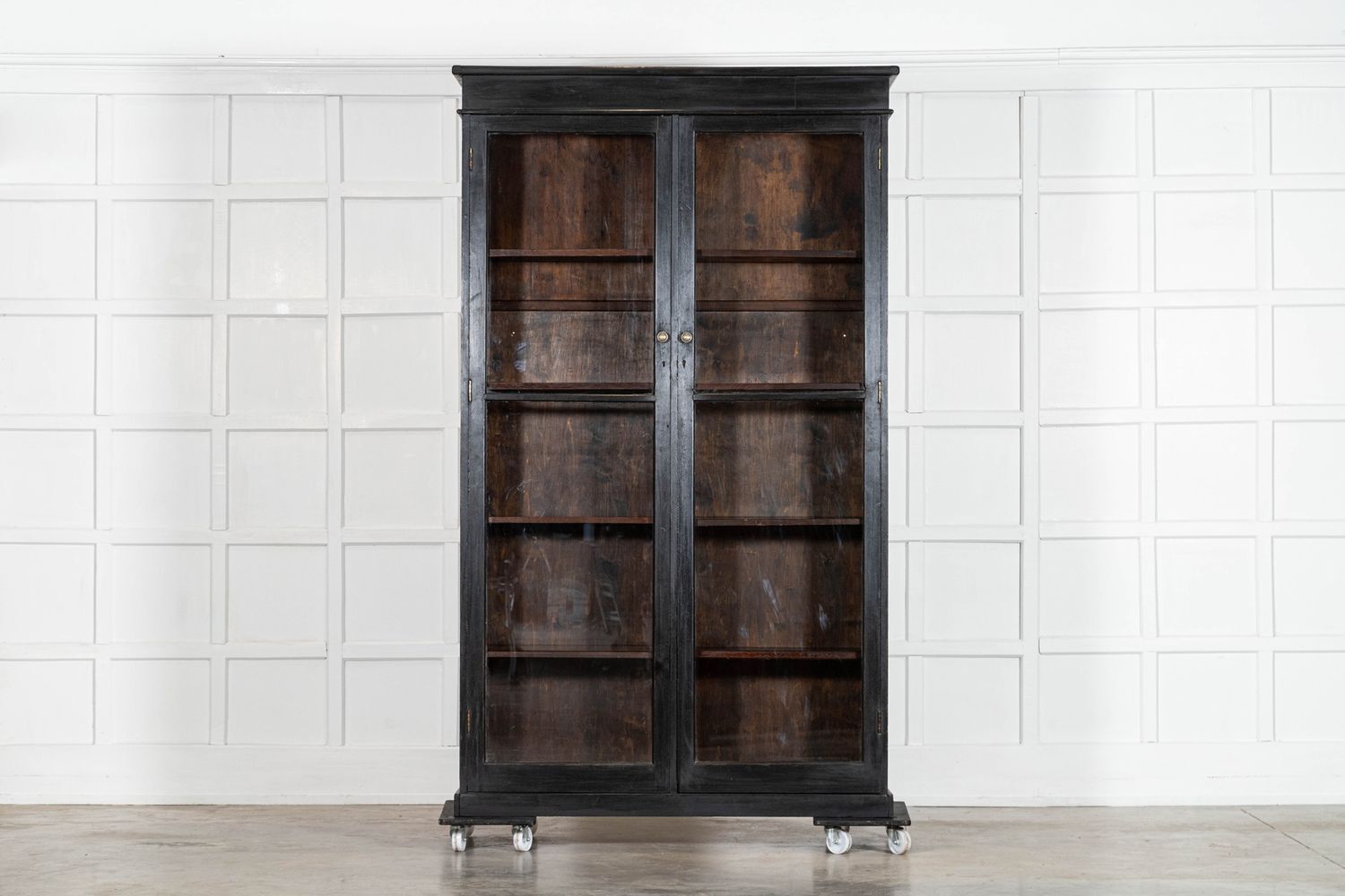 19thc English Oak Glazed Bookcase Cabinet photo furniture