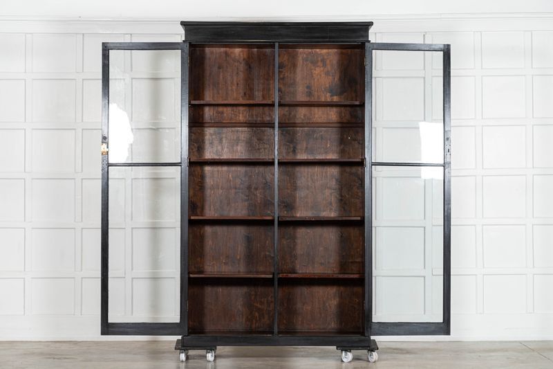 19thc English Oak Glazed Bookcase Cabinet photo Furniture