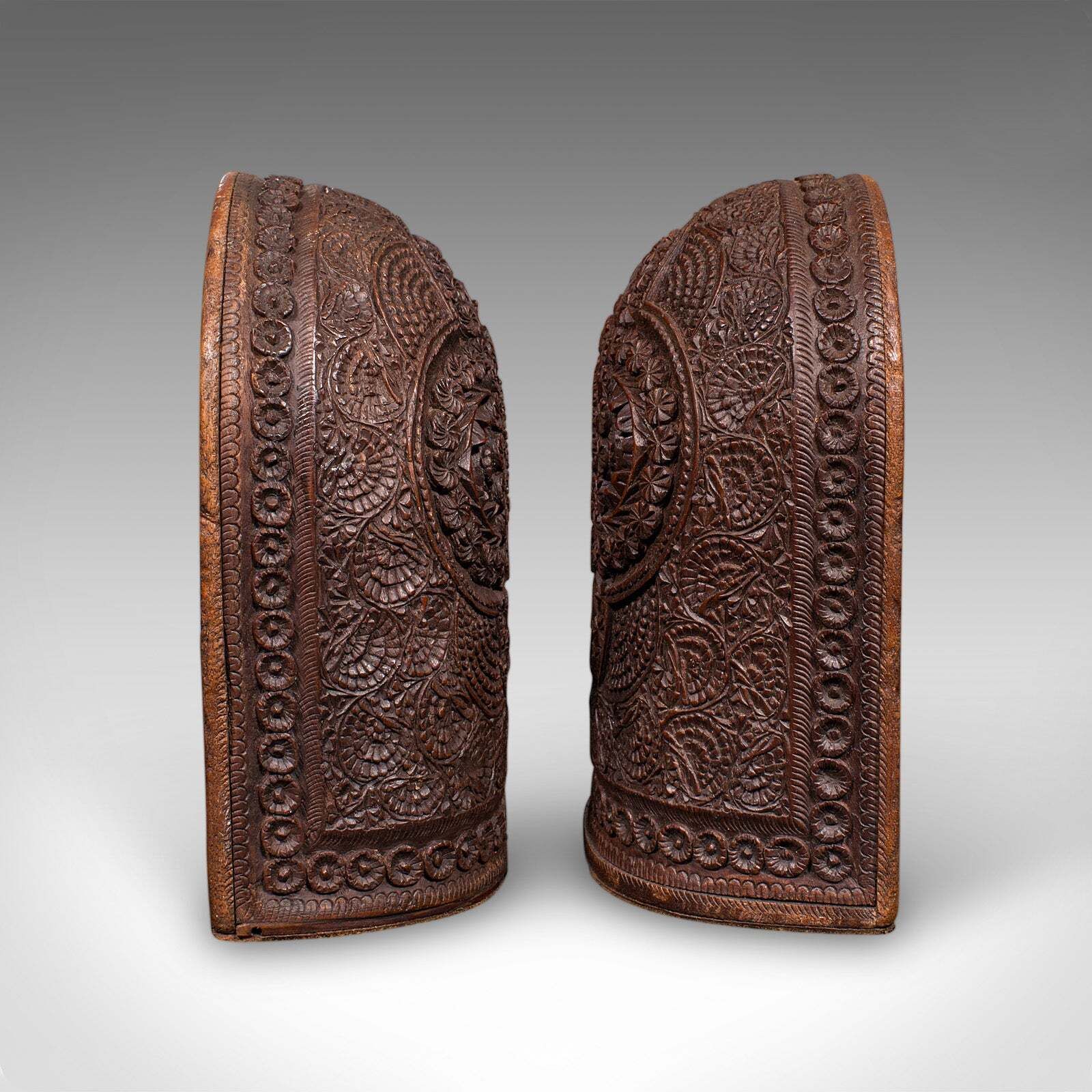 Pair Of Antique Ornate Bookends, Anglo Indian Beech, Book Rests, Victorian, 1900 photo vinterior