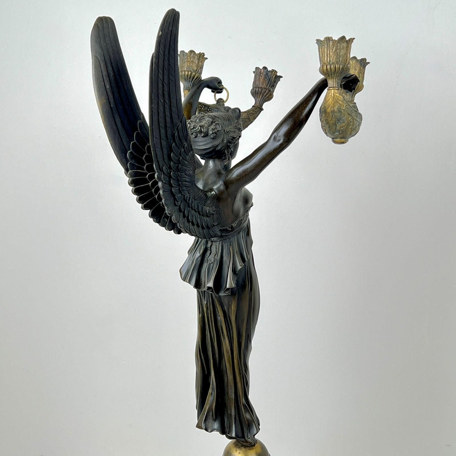A Pair Of French Empire Patinated Bronze And Marble Candelabra photo 6545.0