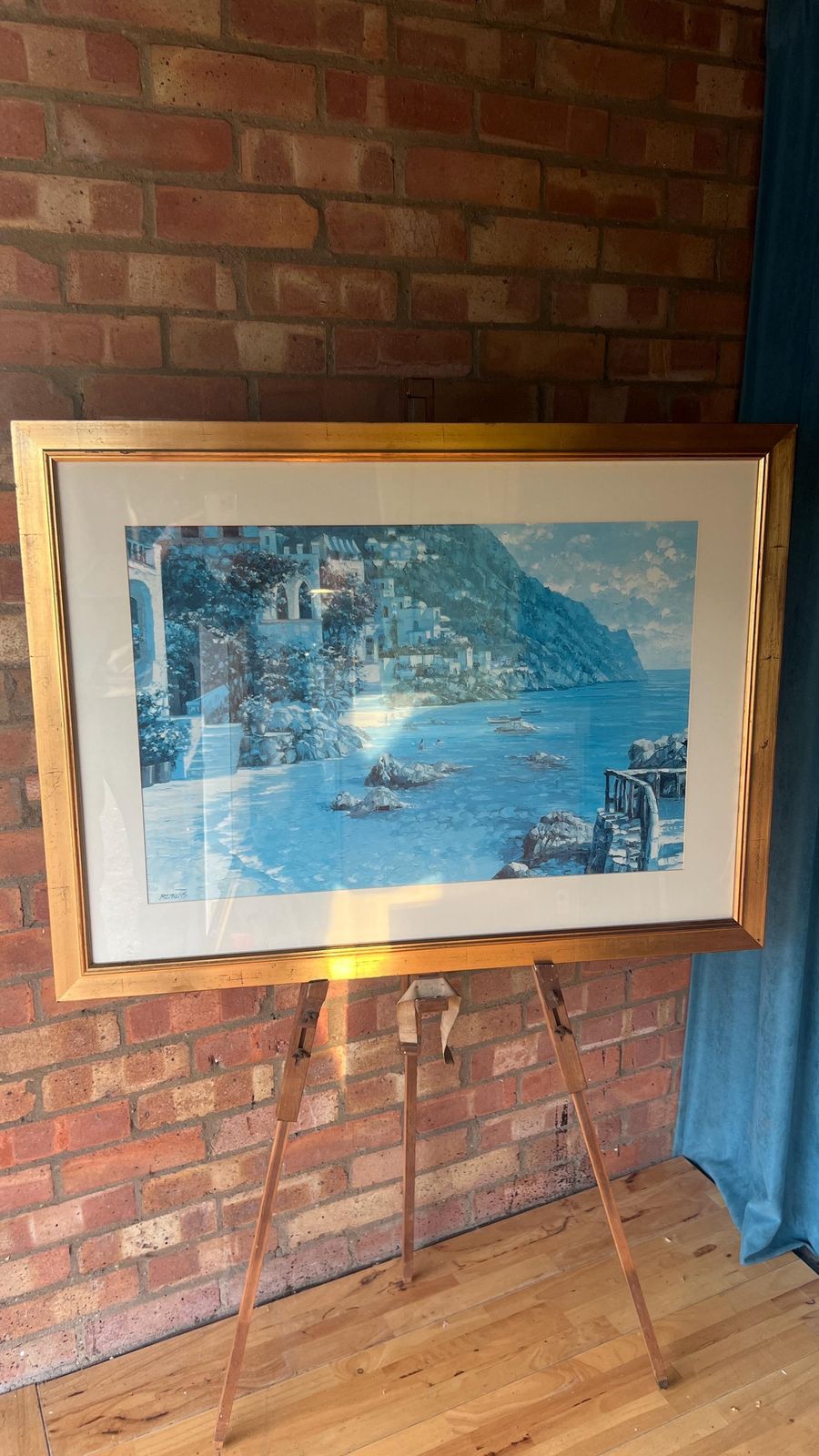 Large Framed Coastal Print “Capri Del Mar” By Howard Behrens – Serene Mediterranean Seascape, Glazed And Ready To Hang photo furniture