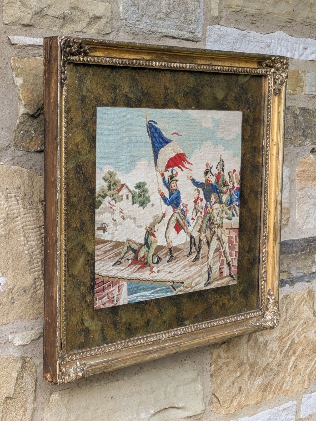 Embroidery French Battle Scene 19th Century photo furniture