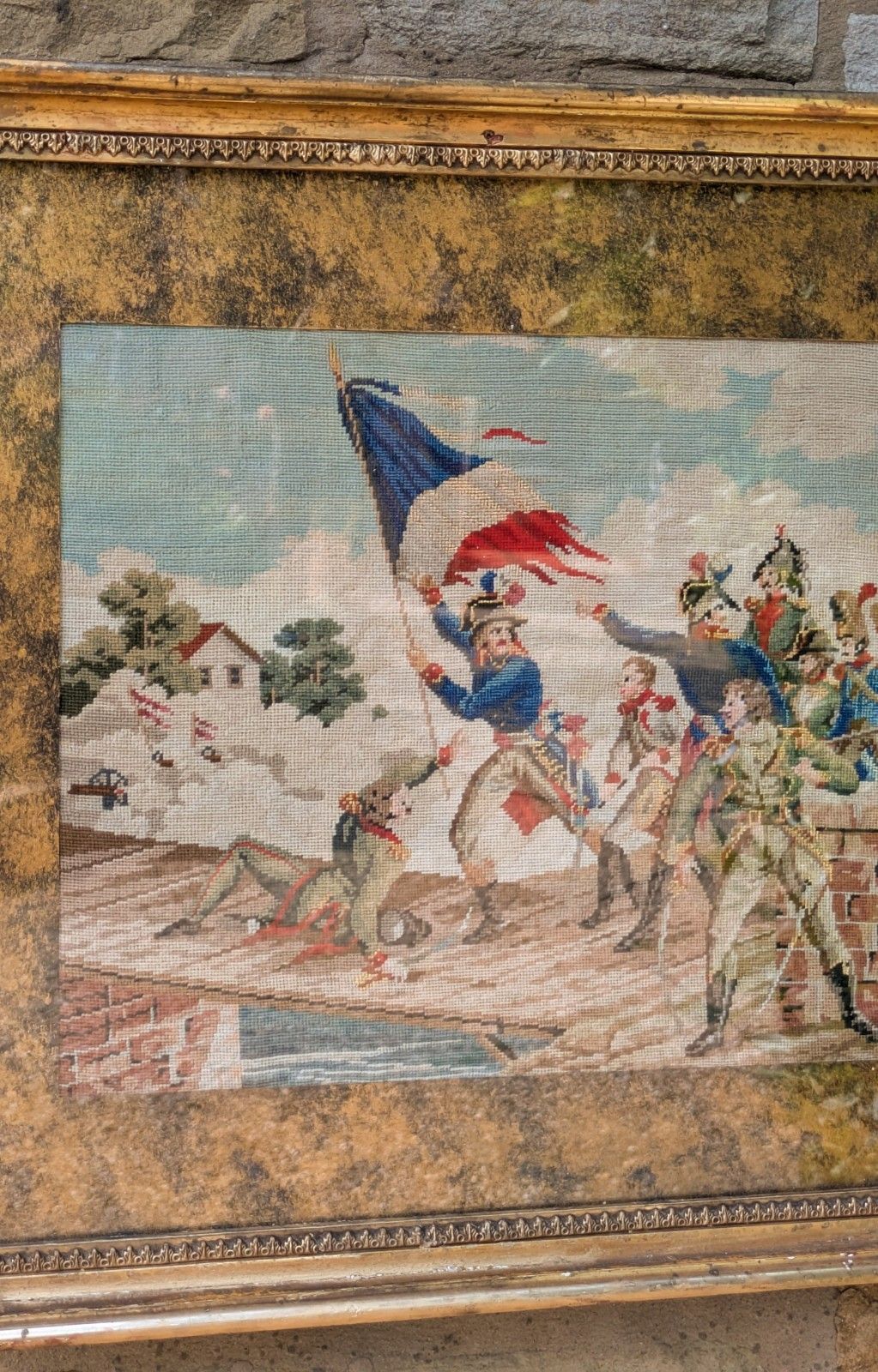 Embroidery French Battle Scene 19th Century photo vintage