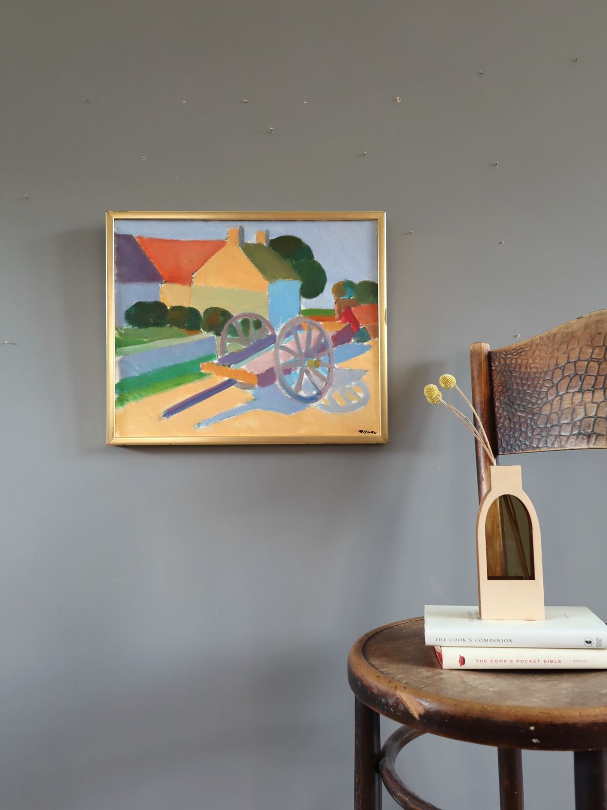 Sunlit Cart Oil Painting, Mid 20th Century photo Art