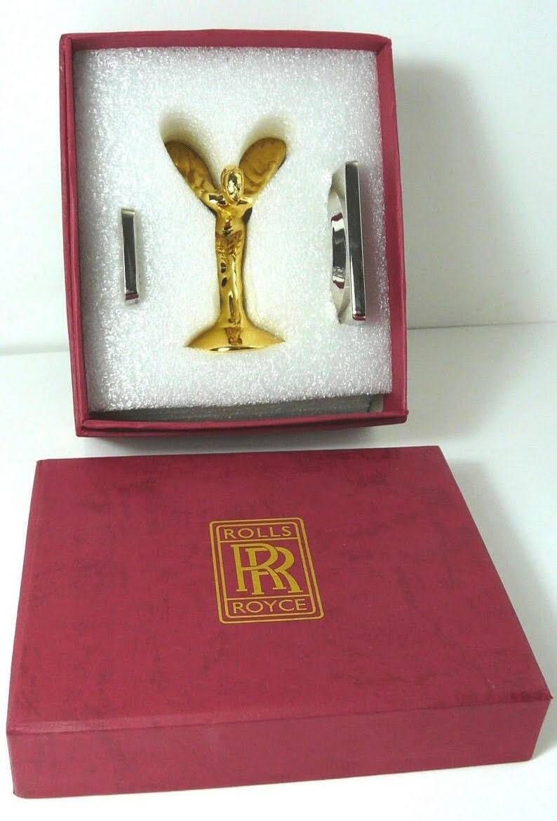 Rare Gold Plated Rolls Royce Motors Spirit Of Ecstasy Classic Car Display Ornament Mascot Emblem Statue Gift Boxed The Flying Lady Silver Lady Emily photo vinterior