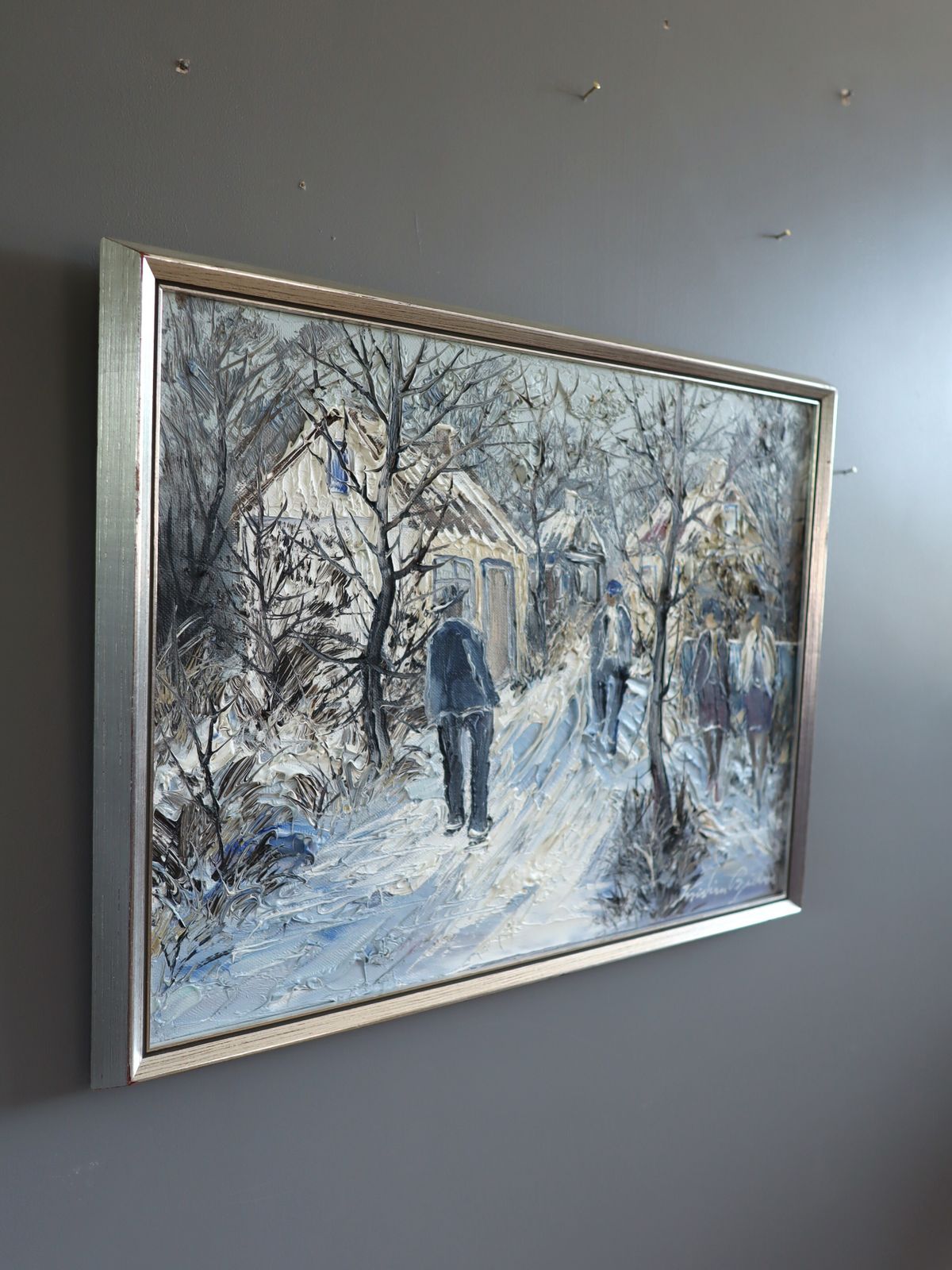 Winter Lane , Oil Painting, Mid 20th Century photo for sale