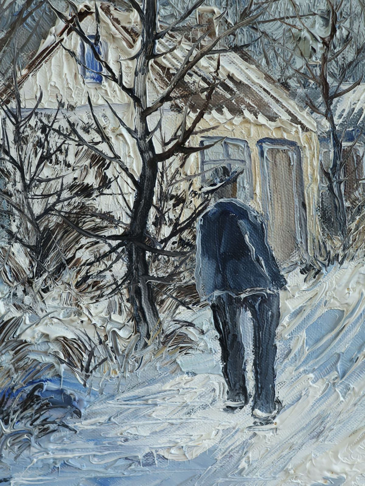 Winter Lane , Oil Painting, Mid 20th Century photo vintage