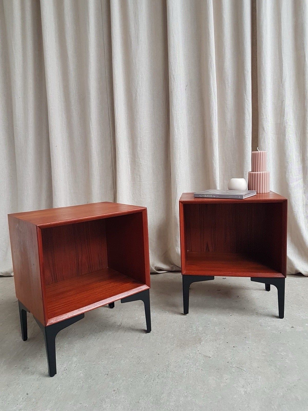 Vtg Pair Of Danish Teak Mid Century Bedside Tables Nightstands Retro Scandi R896
