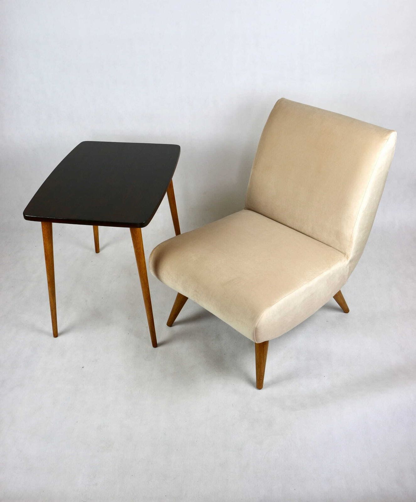 Furniture Vintage Loft Armchair 70s Beige Champagne Velvet photo