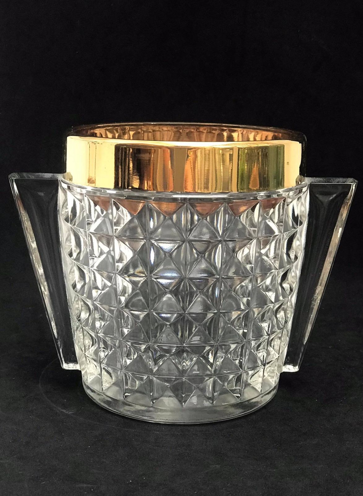 Ijsemmer Zwaar Geslepen Kristal Met Handvatten Mid Century Retro Baraccessoires, Mcm Barstyling Cadeau Voor Hem Gouden Bar