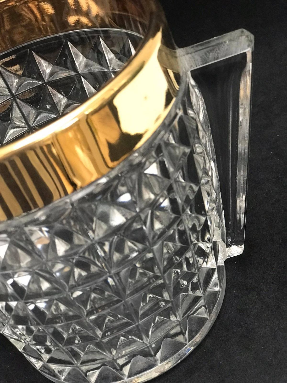 Ice Bucket Heavy Molded Crystal With Handles Mid Century Retro Bar Accessories, Mcm Bar Styling Gift For Him Golden Bar photo vinterior