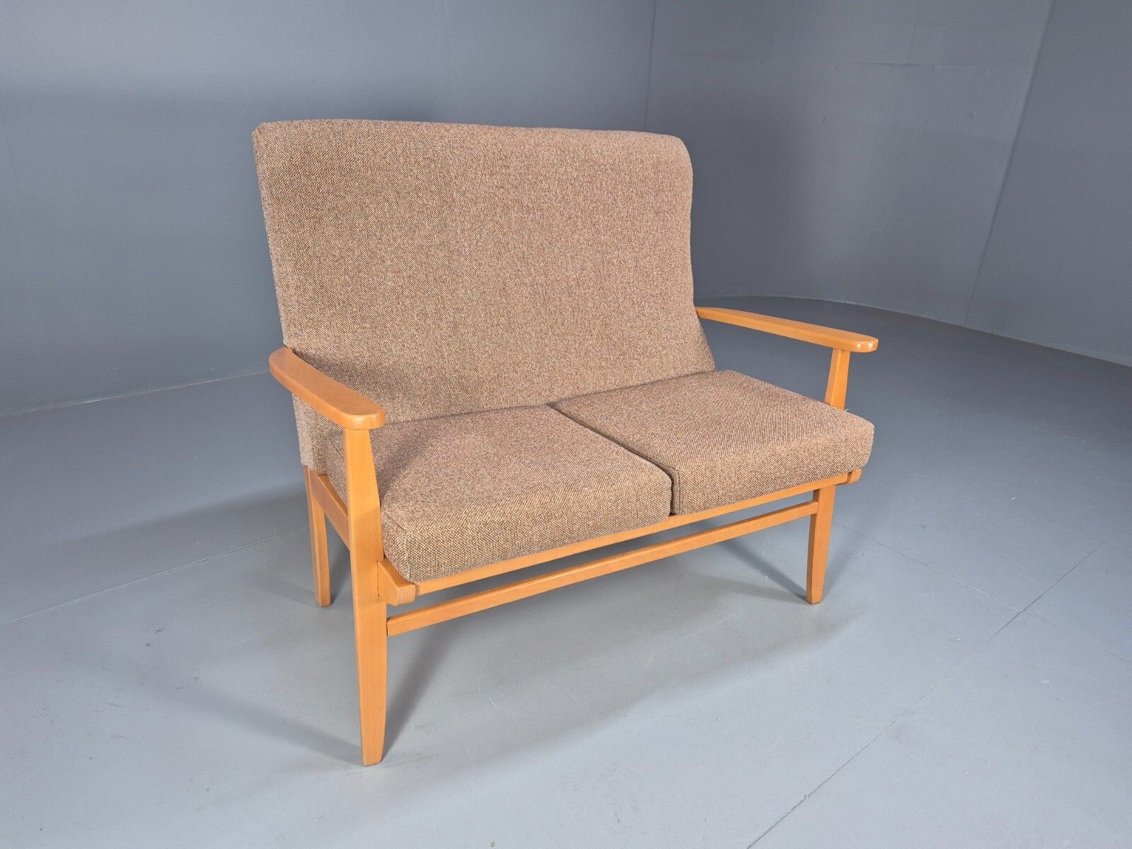 Vintage 2 Seater Sofa Beige Fabric Beech Frame Danish Design Eb9490 M2ss