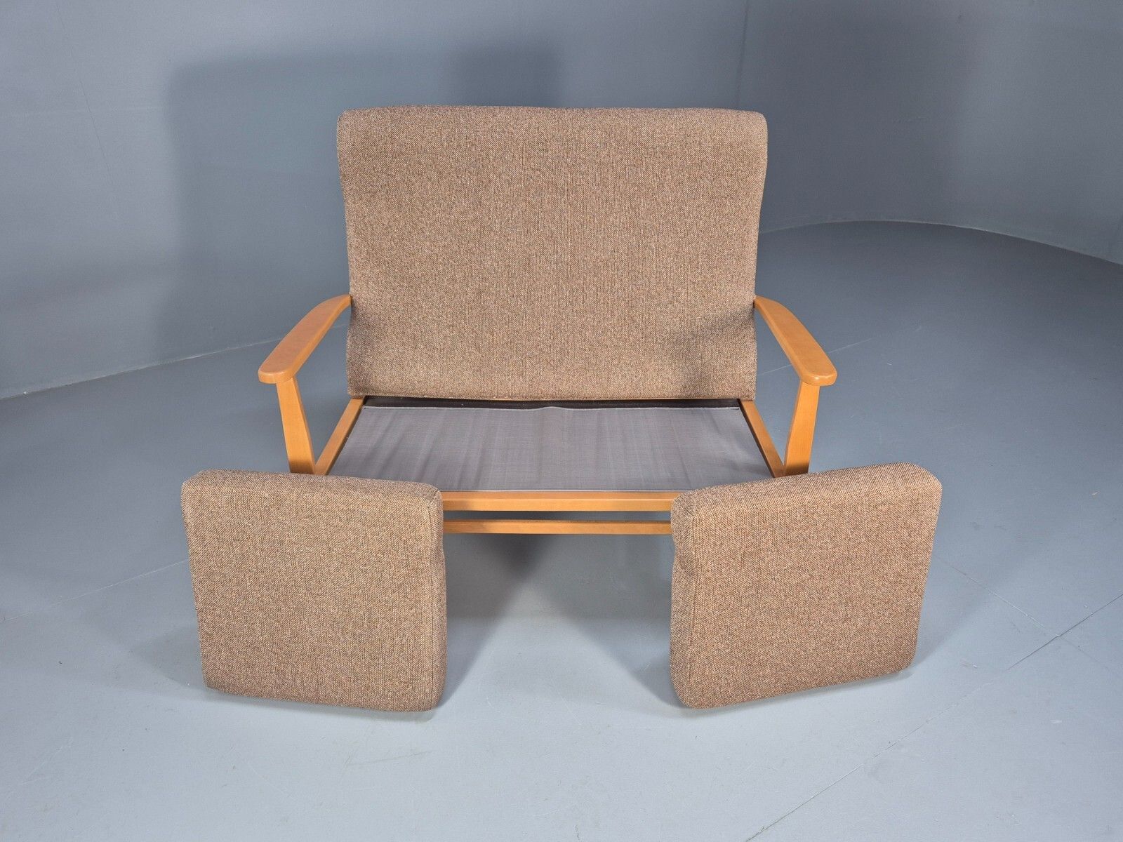 Vintage 2 Seater Sofa Beige Fabric Beech Frame Danish Design Eb9490 M2ss photo 250.0