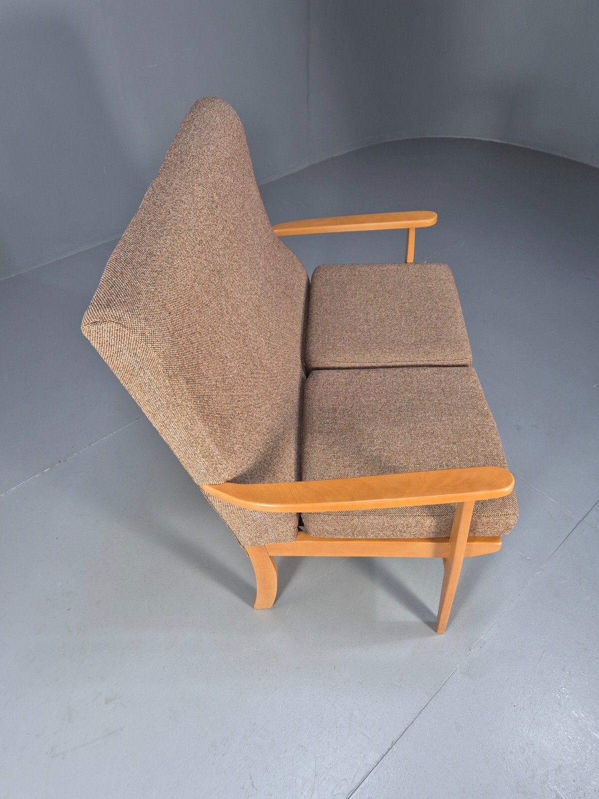 Furniture Vintage 2 Seater Sofa Beige Fabric Beech Frame Danish Design Eb9490 M2ss photo