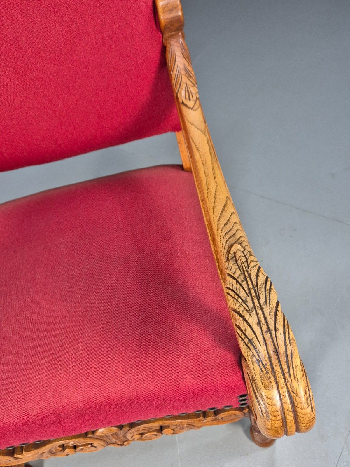 Vintage Danish Baroque Style Armchair In Red Wool And Oak 1950s  Eb9582 Vcar photo 250.0