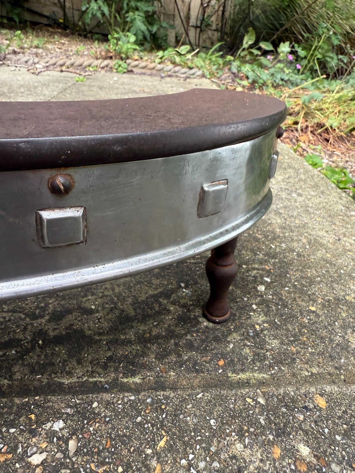 Rare Art Deco Iron & Chrome Fire Fender – Curved Fireplace Guard With Square Stud Detailing, On Iron Legs, C1930s photo Home Fixtures