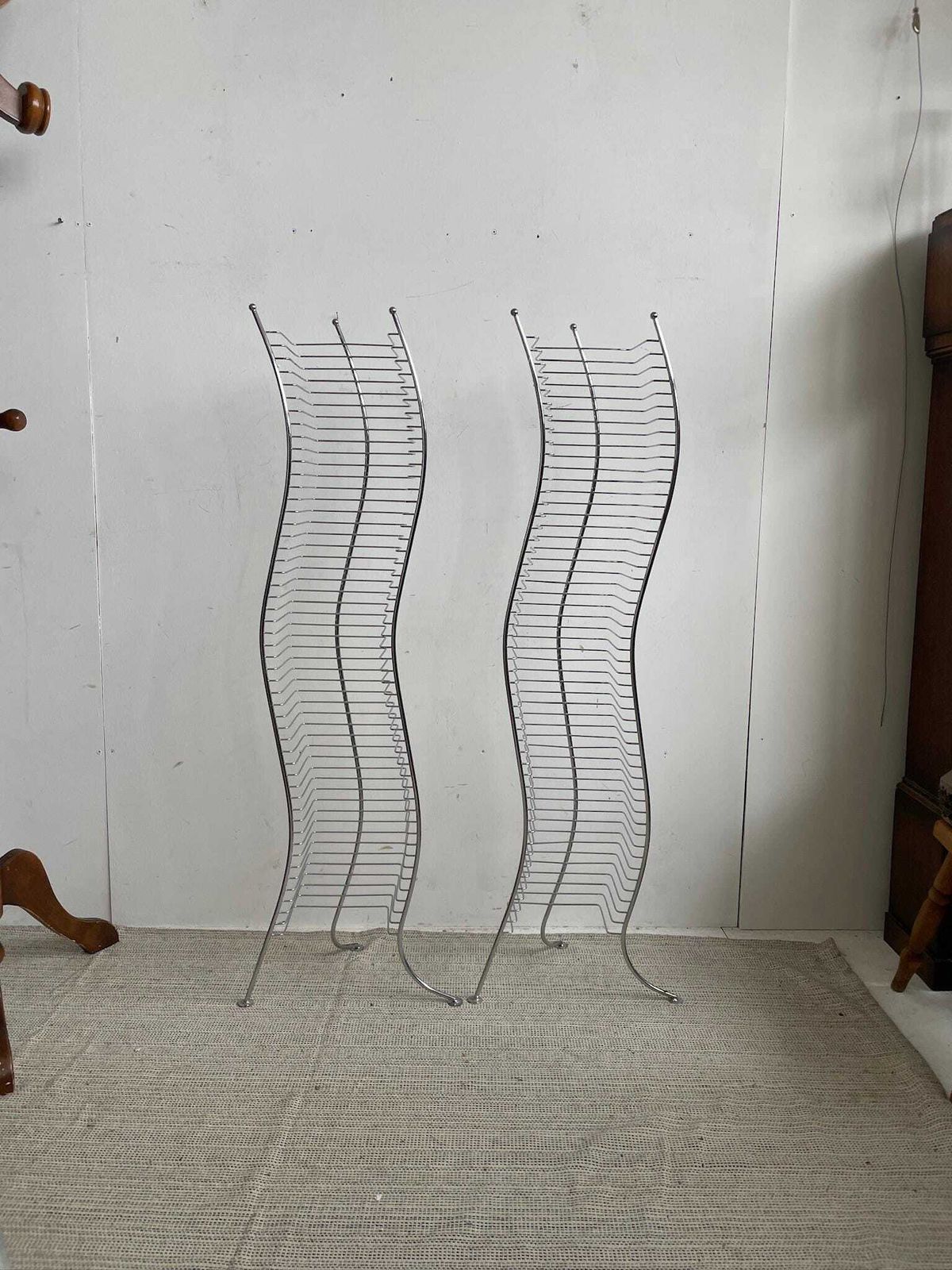 Vintage Wire Metal Wavy Dvd Storage Rack Stand 90s Ikea   Pair Available