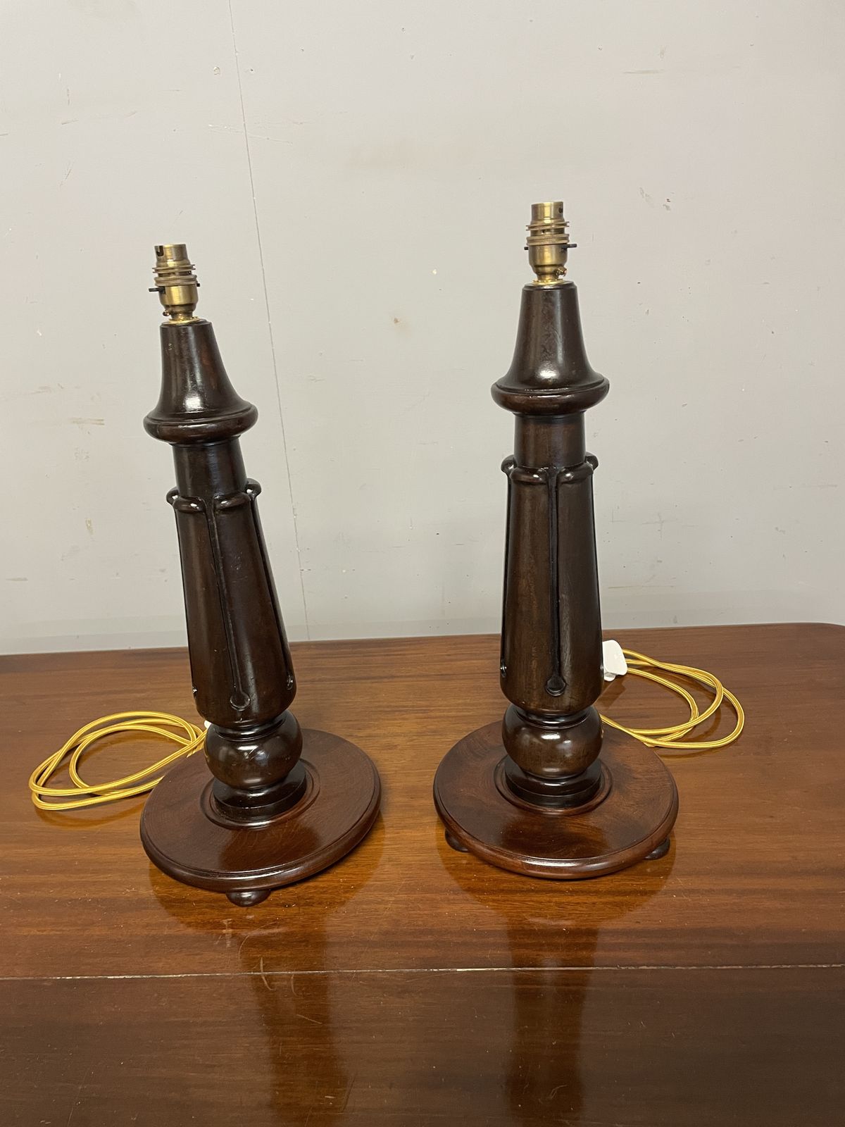 Pair Of Large Mahogany Table Lamps (Shades Not Included) photo furniture