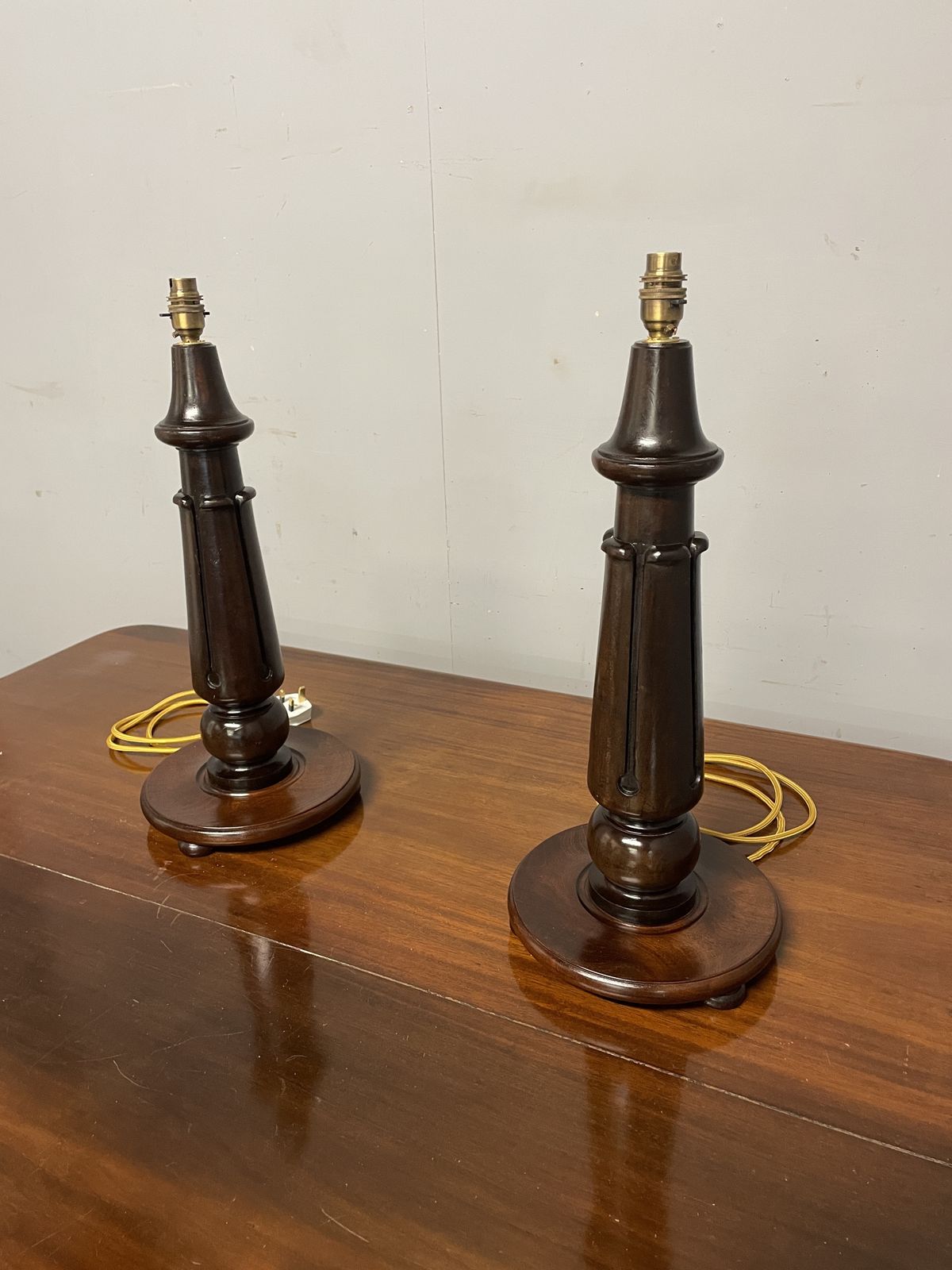 Pair Of Large Mahogany Table Lamps (Shades Not Included) photo vintage