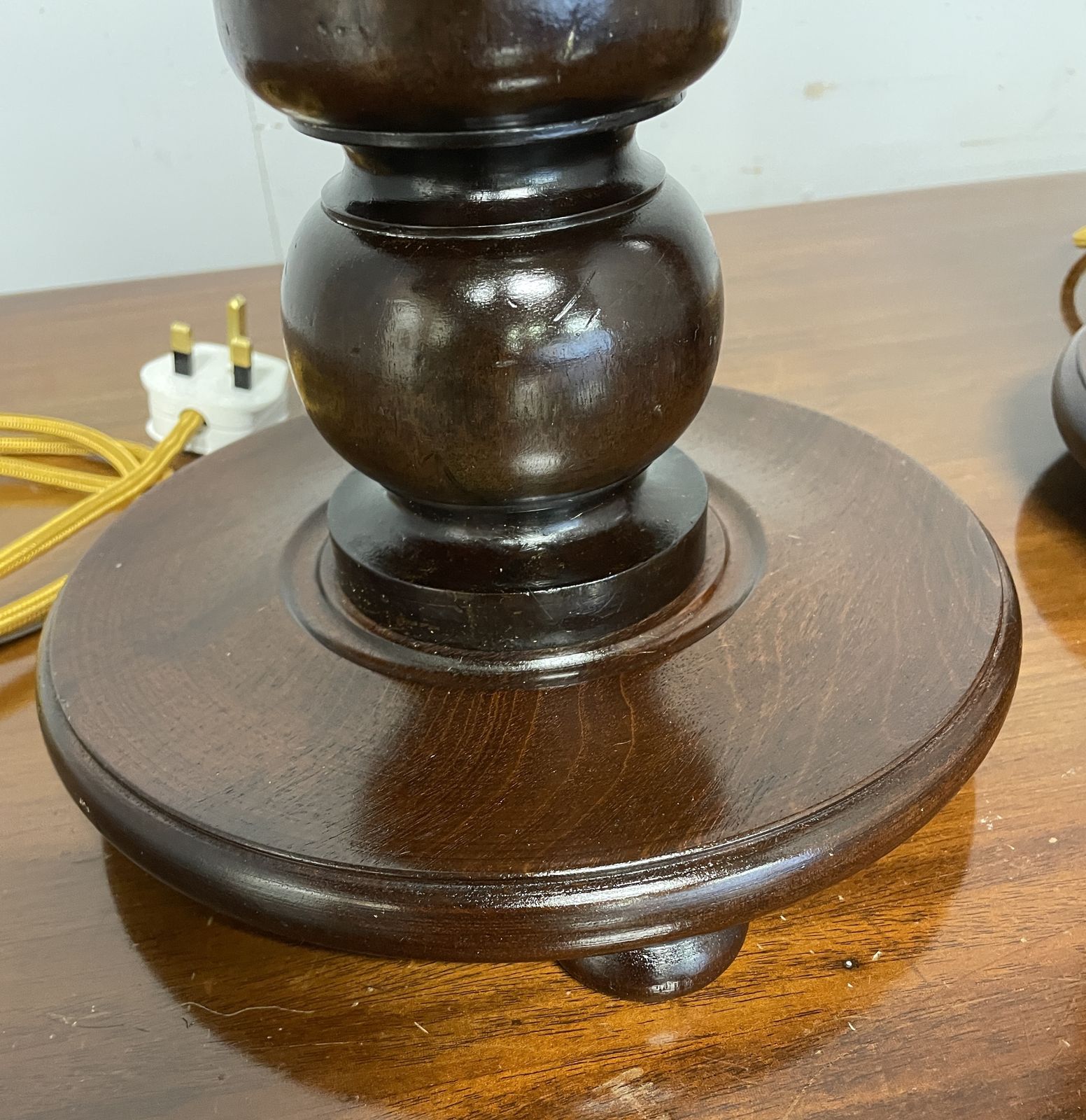 photo furniture Pair Of Large Mahogany Table Lamps (Shades Not Included)