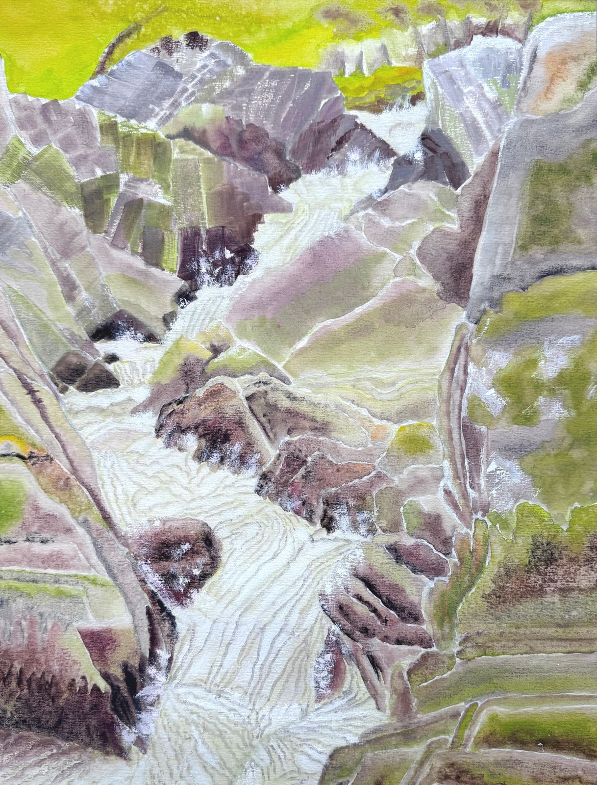 Watercolour Of A Welsh Waterfall  Contemporary Art Painting photo vinterior