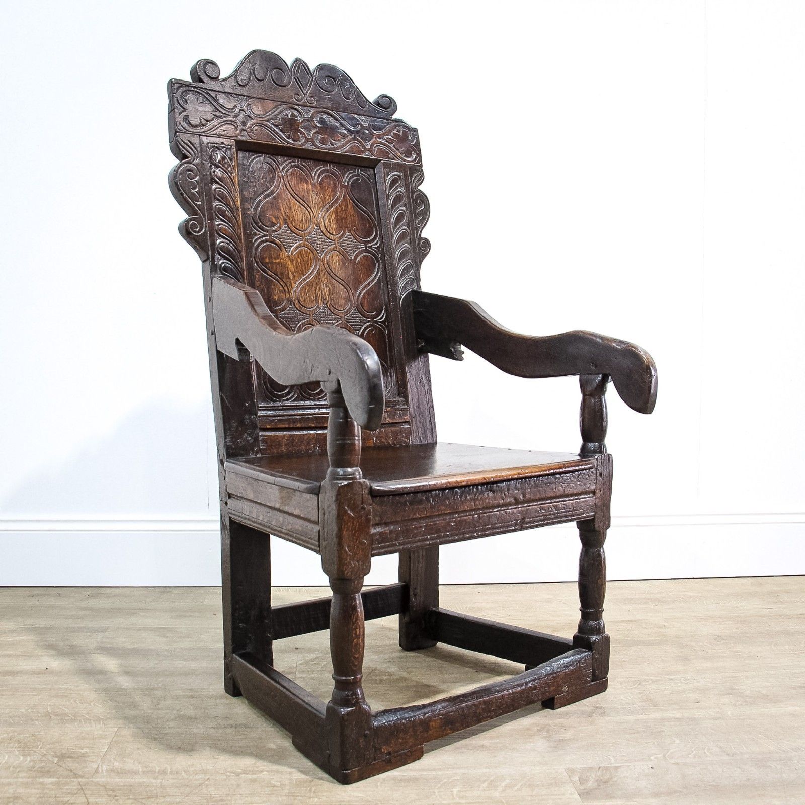 17th Century Charles I Oak Wainscot Chair photo vintage