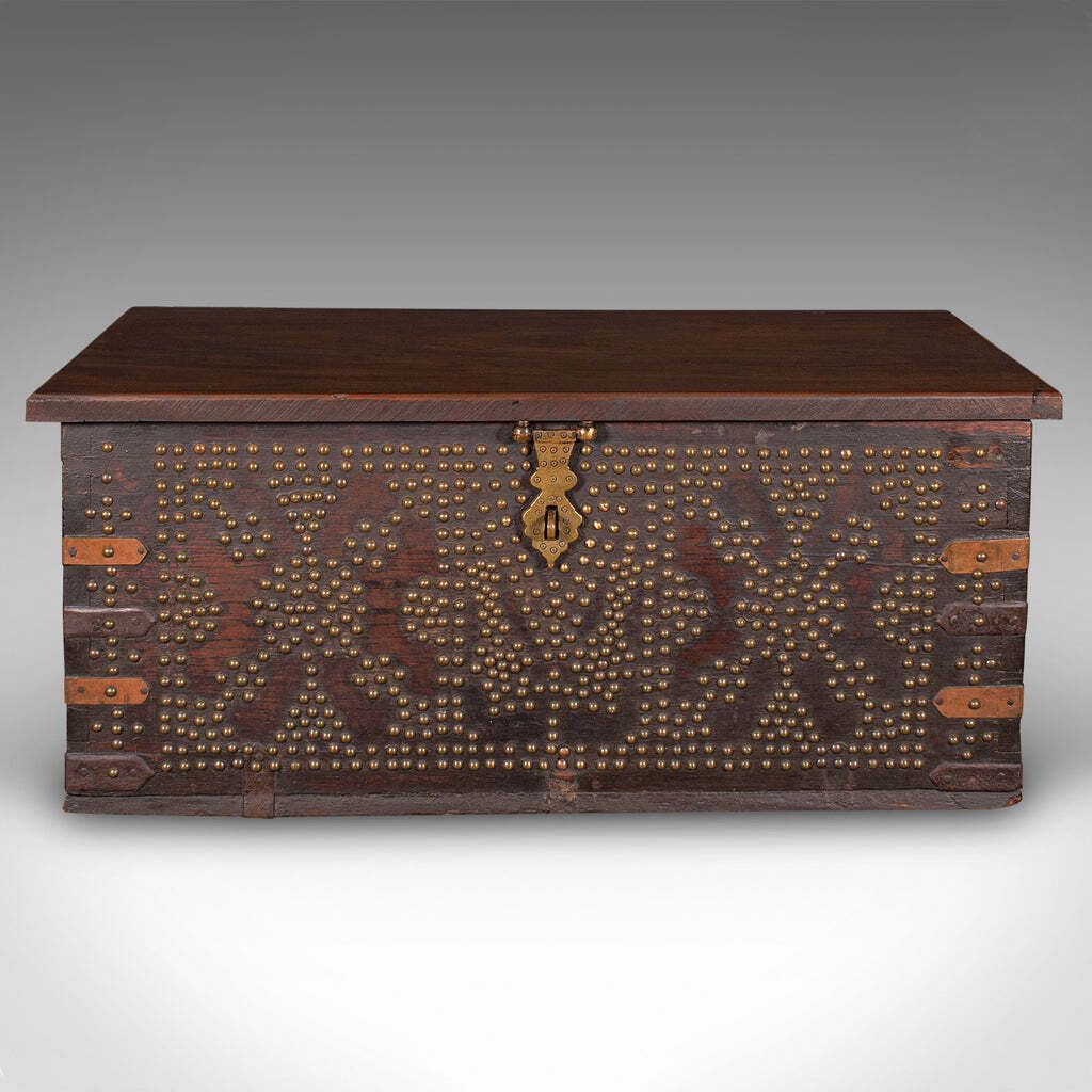 Antique Studded Zanzibar Chest, African, Carriage Trunk, Victorian, Circa 1850 photo for sale