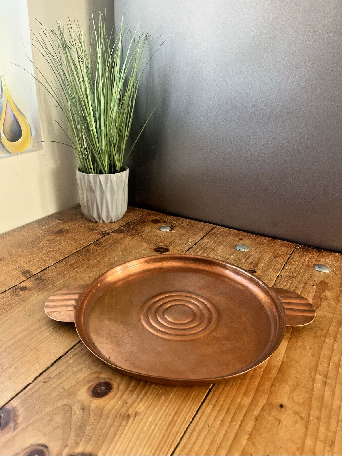 Antique Art Deco Copper Banded Bullseye Fanned Cocktail Drinks Serving Bar Tray photo furniture