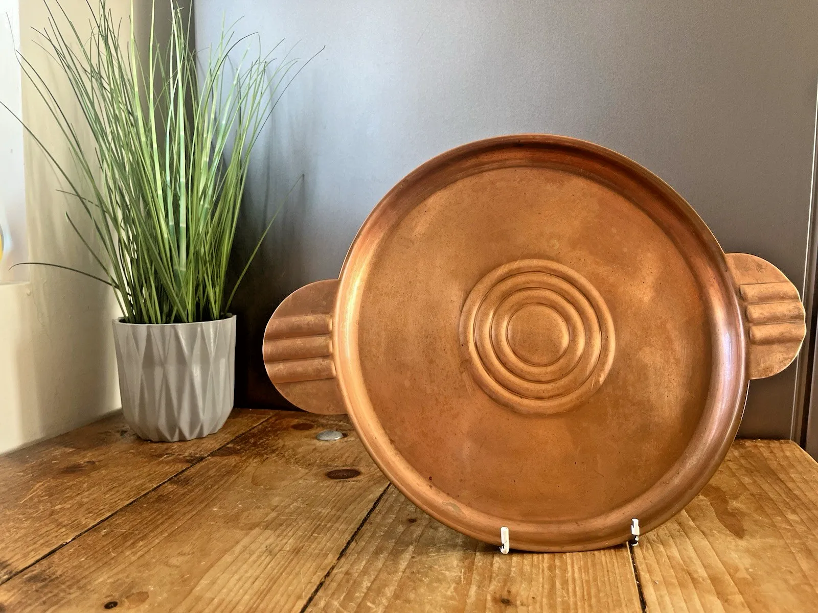Antique Art Deco Copper Banded Bullseye Fanned Cocktail Drinks Serving Bar Tray photo Home Decor