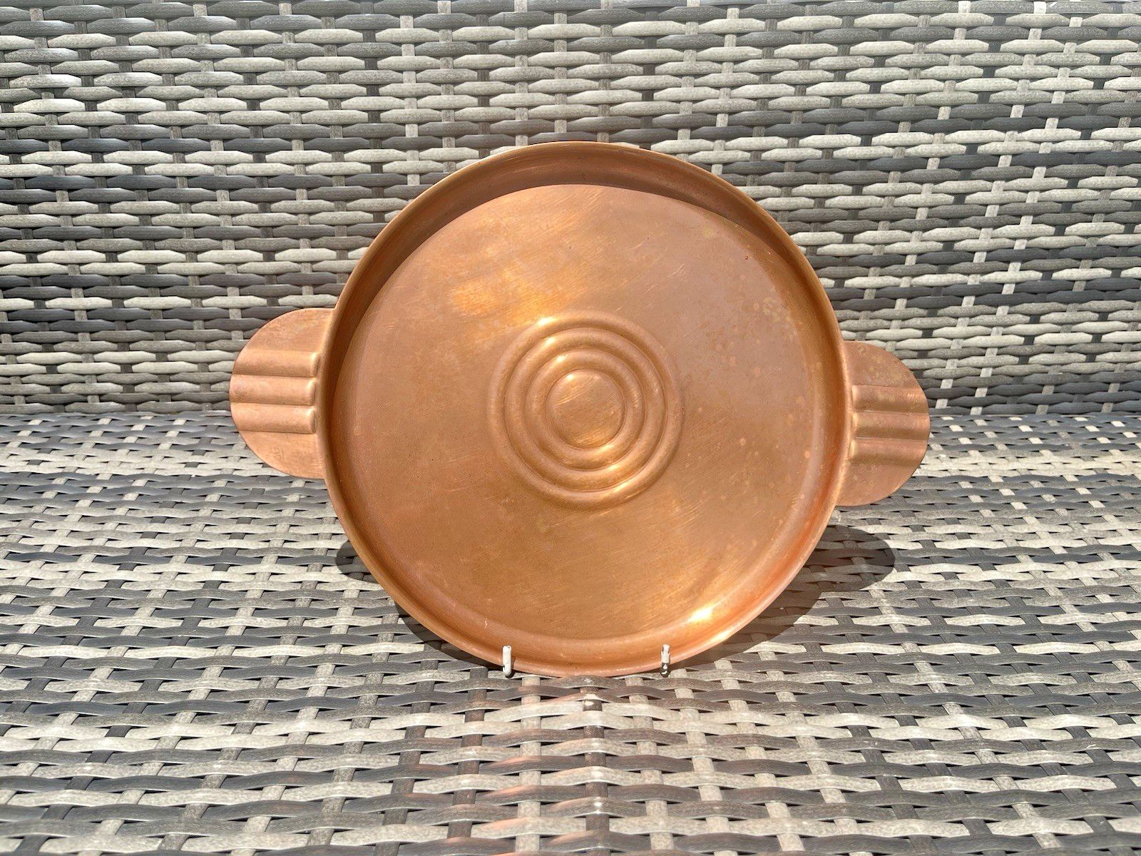 Antique Art Deco Copper Banded Bullseye Fanned Cocktail Drinks Serving Bar Tray photo buy