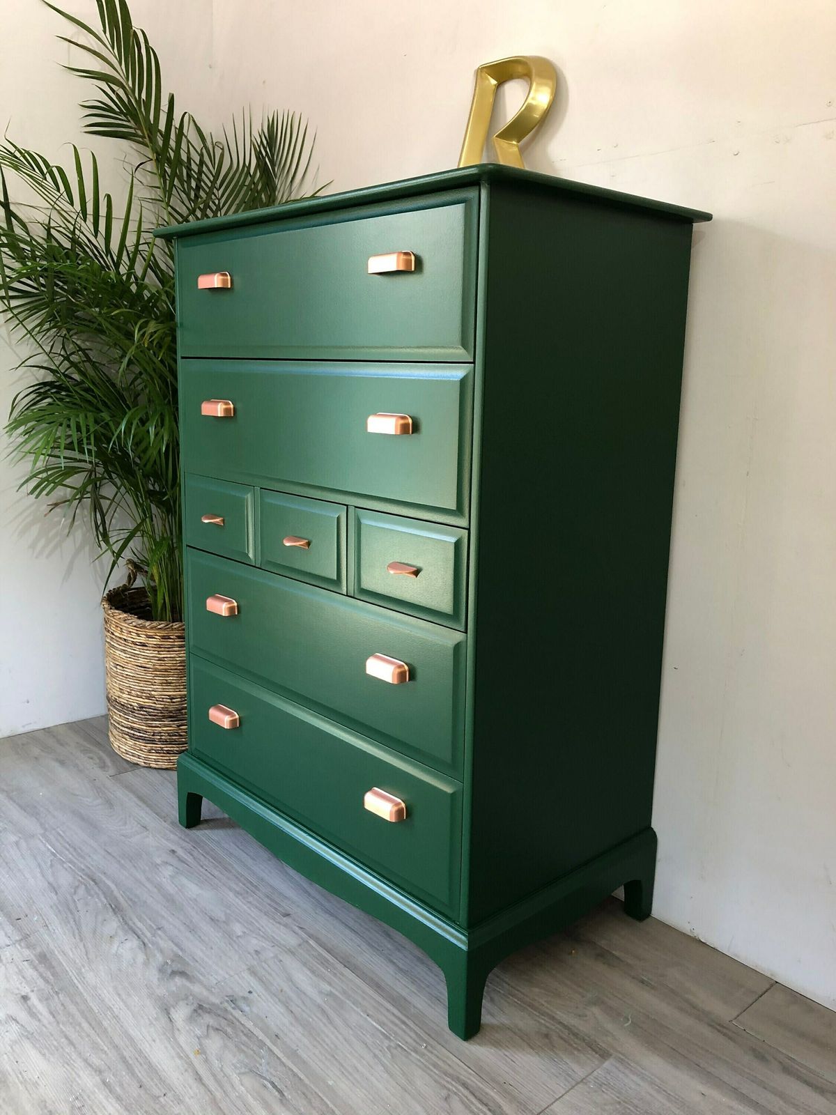 Stag Minstrel Furniture Tallboy Chest Of Drawers Painted Green photo for sale