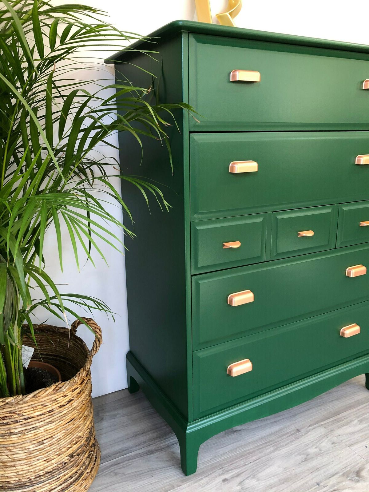 Stag Minstrel Furniture Tallboy Chest Of Drawers Painted Green photo vintage